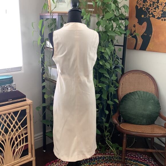Vintage 90s/Y2K DKNY Classic Timeless Ivory Cotton Sheath Dress - Size 10 - Picture 3 of 7